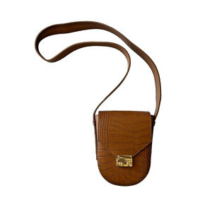 Isadora Cuoio Brown Leather Crocodile Crossbody Gold Tone Purse Made in‎ Italy